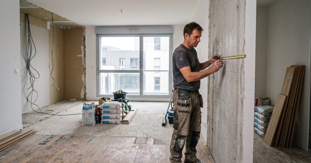 Rénovation appartement prix m2 : travaux en cours dans un intérieur moderne