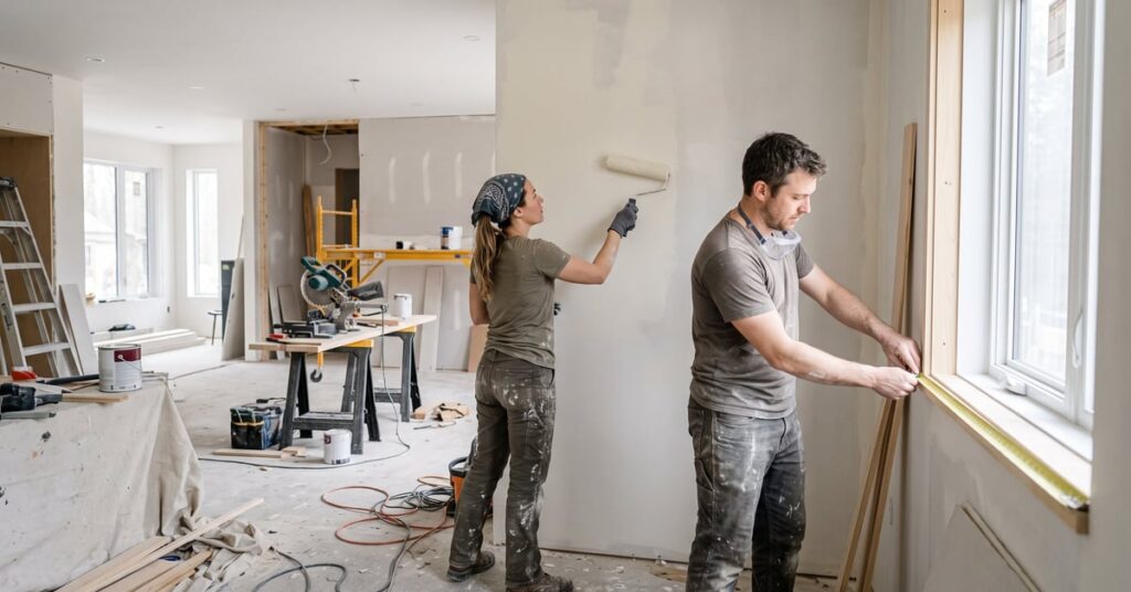 Rénovation intérieur maison : pièce en cours de travaux avec murs et sol modernisés